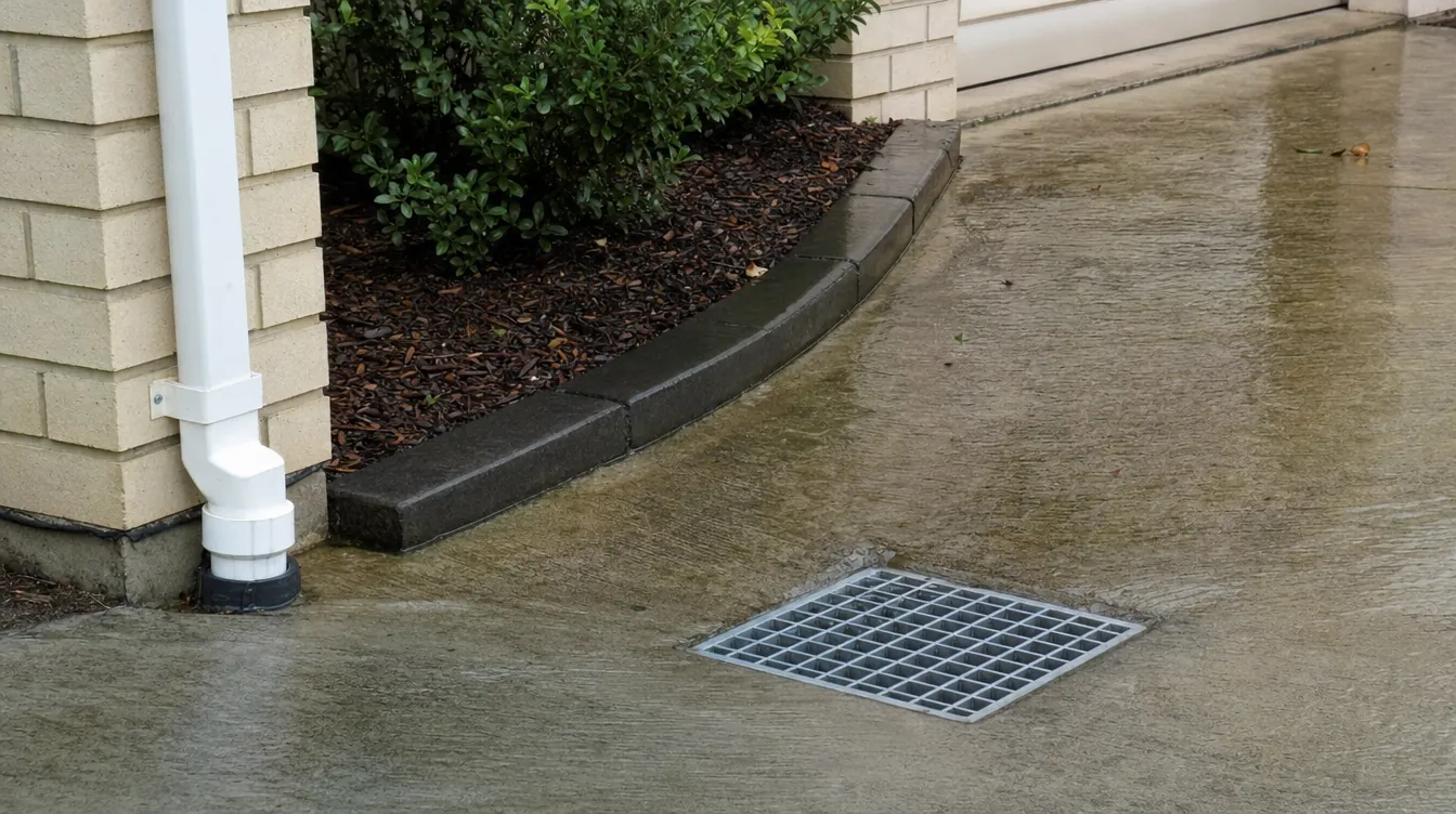 Rainwater draining into a stormwater pit in a driveway